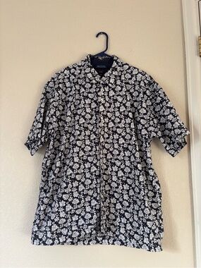 Vintage Tommy Jeans Shirt Blue Short Sleeve Floral Hawaii Print Mens XXL